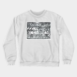 Children Fishing in the Park, New York City by Richard Lindsey Crewneck Sweatshirt